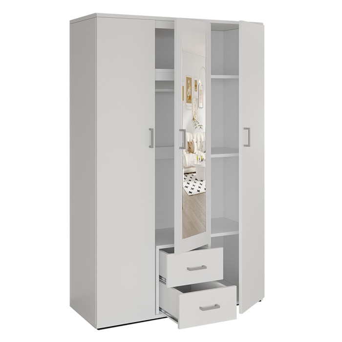 Armoire 3 portes avec miroir TOM – Dimensions H185 x L120 x P52 cm – Coloris blanc – Style design
