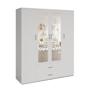 Armoire 4 portes avec 2 miroirs TOM – Dimensions H185 x L160 x P52 cm – Coloris blanc – Style design