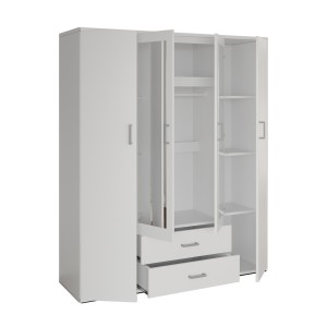 Armoire 4 portes avec 2 miroirs TOM – Dimensions H185 x L160 x P52 cm – Coloris blanc – Style design