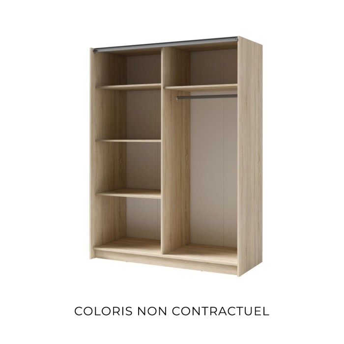 Armoire 2 portes coulissantes - Collection GOZU - Coloris chêne artisan - 150 x 198 x 62 cm