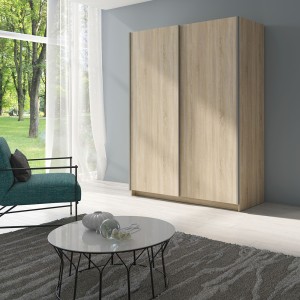 Armoire 2 portes coulissantes - Collection GOZU - Coloris chêne sonoma - 180 x 198 x 62 cm