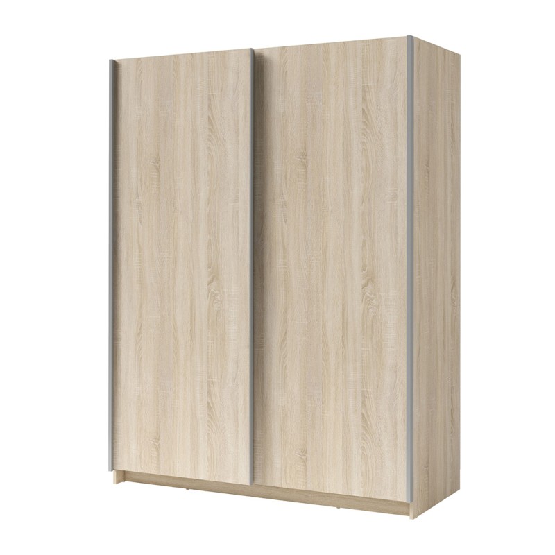 Armoire 2 portes coulissantes - Collection GOZU - Coloris chêne sonoma - 180 x 198 x 62 cm