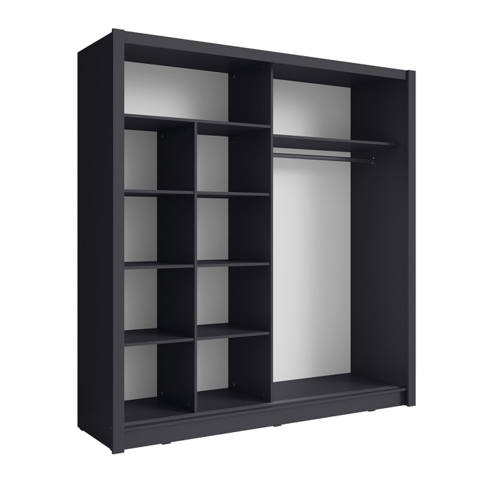 Armoire 2 portes coulissantes avec miroir 155 cm - gris graphite - Collection OZZULA