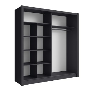 Armoire 2 portes coulissantes avec miroir 155 cm - gris graphite - Collection OZZULA