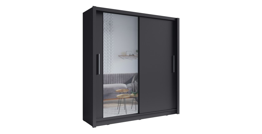Armoire 2 portes coulissantes avec miroir 155 cm - gris graphite - Collection OZZULA