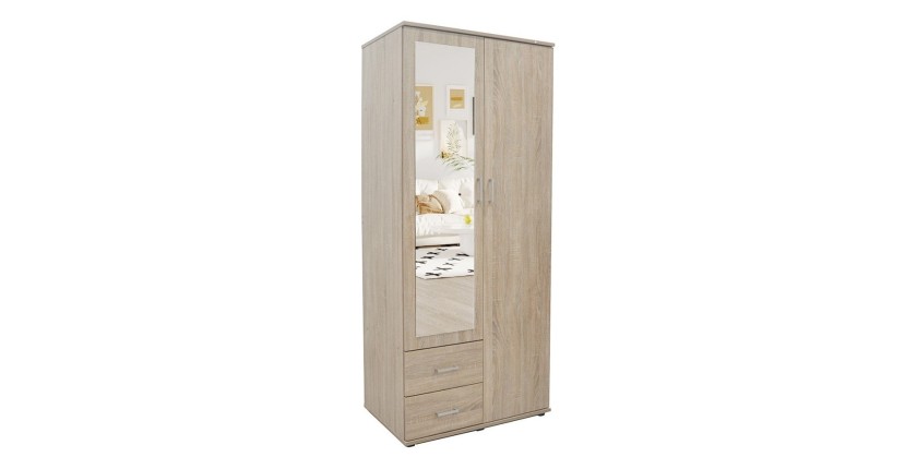 Armoire TOM 2 portes avec miroir coloris chêne sonoma