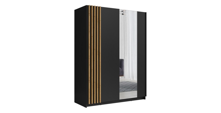 Armoire 2 portes coulissantes 200 cm - noir et chêne - Collection VARIA