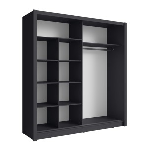 Armoire 2 portes coulissantes avec miroir - 205 cm - gris graphite - collection OZZULA