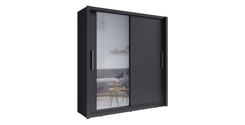 Armoire 2 portes coulissantes avec miroir - 205 cm - gris graphite - collection OZZULA