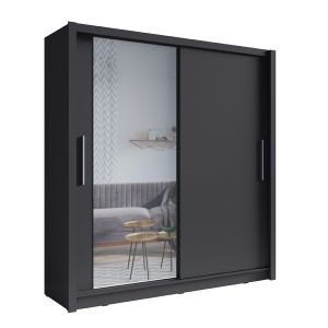 Armoire 2 portes coulissantes avec miroir - 205 cm - gris graphite - collection OZZULA
