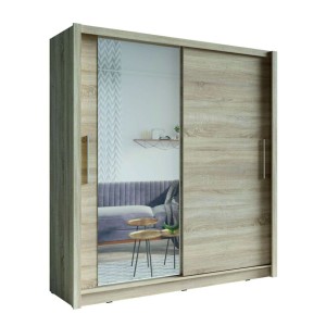 Armoire 2 portes coulissantes avec miroir - 205 cm - chêne clair - collection OZZULA