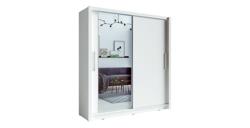 Armoire 2 portes coulissantes avec miroir 205 cm - blanc - Collection OZZULA