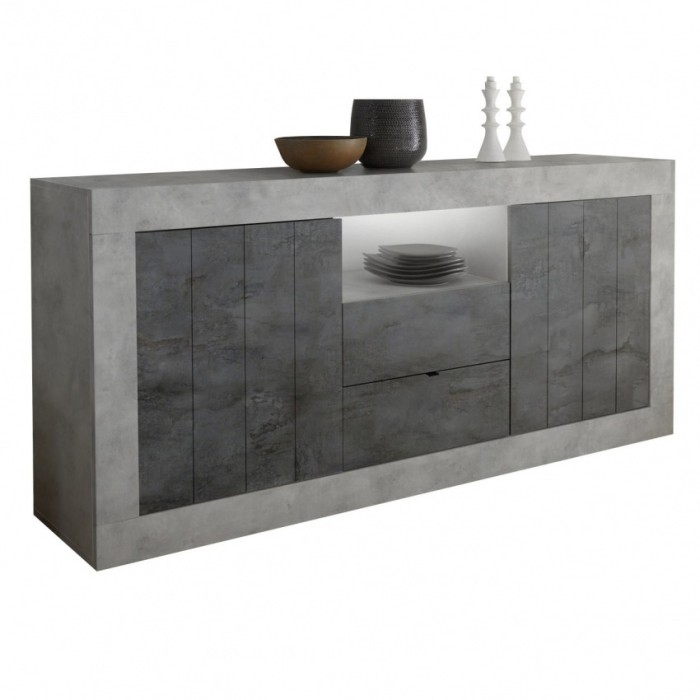 Buffet 2 portes battantes 2 tiroirs, coloris gris foncé, collection URBAN