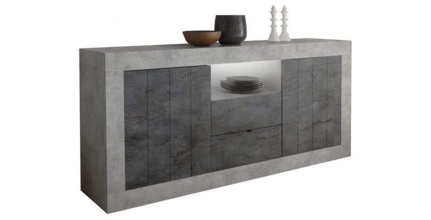 Buffet 2 portes battantes 2 tiroirs, coloris gris foncé, collection URBAN