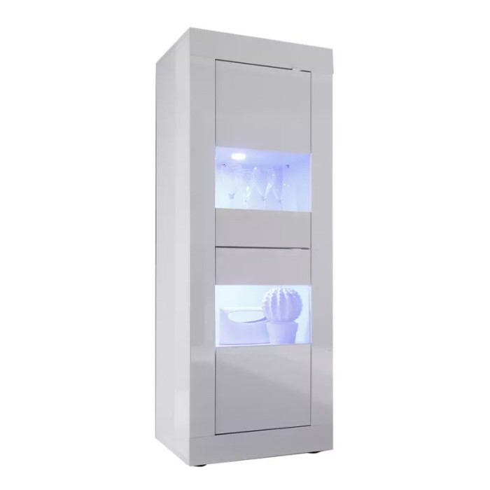 Vitrine avec porte en verre, collection CISA, coloris blanc laqué brillant