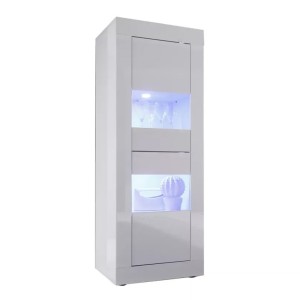 Vitrine avec porte en verre, collection CISA, coloris blanc laqué brillant