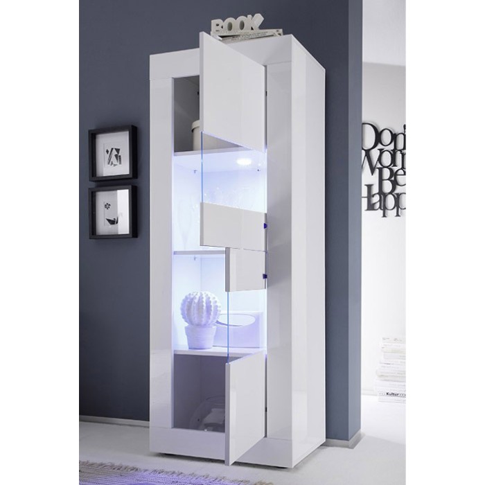Vitrine avec porte en verre, collection ISORA, coloris blanc laqué brillant