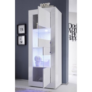 Vitrine avec porte en verre, collection ISORA, coloris blanc laqué brillant
