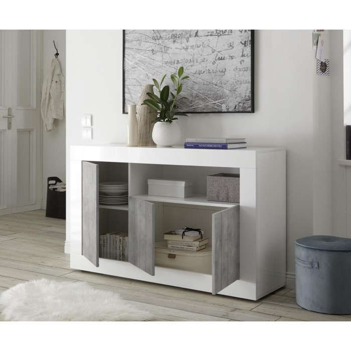 Buffet 3 portes, collection URBAN, coloris gris foncé, parfait pour votre salon