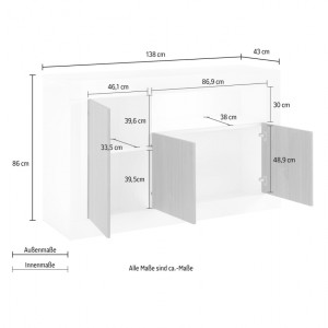Buffet 3 portes, collection URBAN, coloris gris foncé, parfait pour votre salon