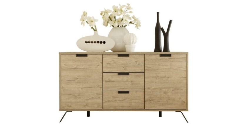 Buffet 2 portes 3 tiroirs, Collection SHOW, coloris chêne clair