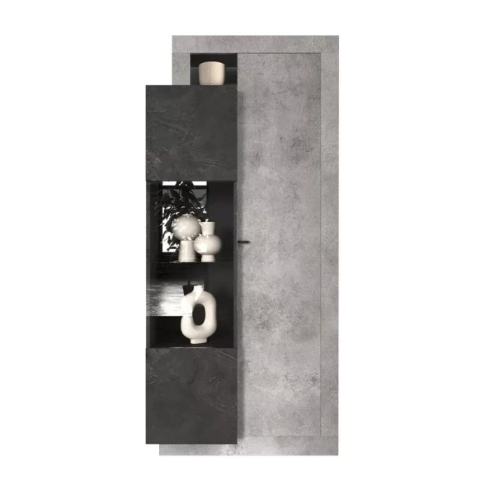 Vitrine design 2 portes collection DOMI. Coloris gris anthracite effet béton