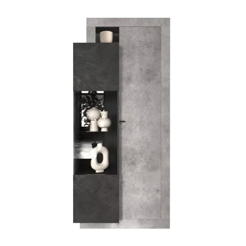 Vitrine design 2 portes collection DOMI. Coloris gris anthracite effet béton