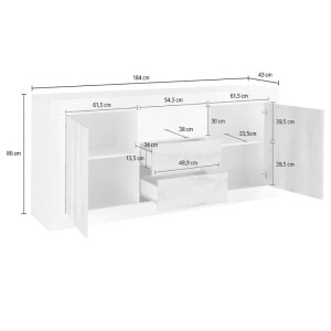 Buffet 2 portes battantes 2 tiroirs en bois, coloris béton, collection URBAN