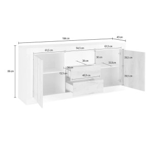 Buffet 2 portes battantes 2 tiroirs en bois, coloris gris foncé, collection URBAN
