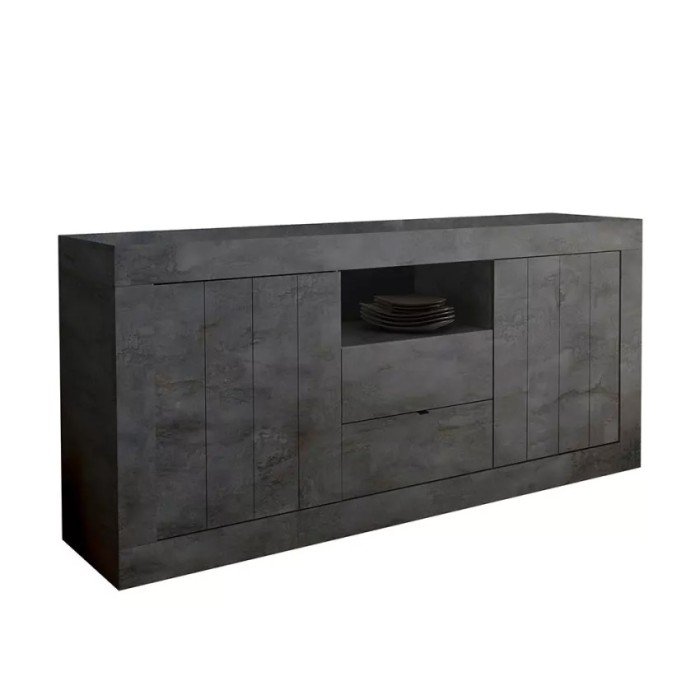 Buffet 2 portes battantes 2 tiroirs en bois, coloris gris foncé, collection URBAN