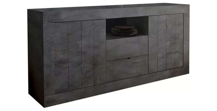 Buffet 2 portes battantes 2 tiroirs en bois, coloris gris foncé, collection URBAN