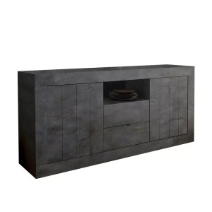 Buffet 2 portes battantes 2 tiroirs en bois, coloris gris foncé, collection URBAN
