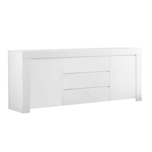 Buffet moyen 2 portes et 3 tiroirs, collection FOLOMI, coloris blanc laqué brillant