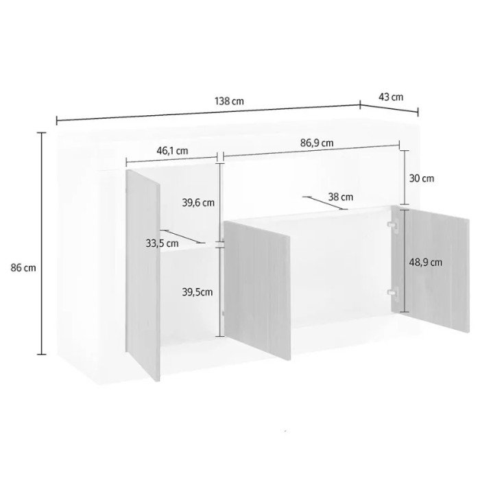Buffet 3 portes battantes en bois, coloris gris foncé, collection URBAN