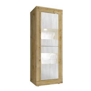 Vitrine design 2 portes collection ACCESS. Coloris blanc et chêne clair