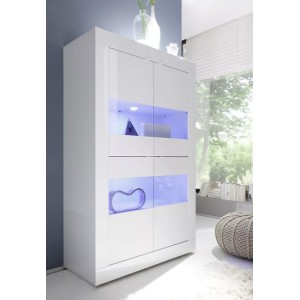 Vitrine 4 portes en verre sans éclairage, collection CISA, coloris blanc laqué brillant