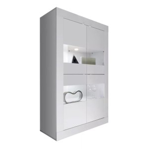 Vitrine 4 portes en verre sans éclairage, collection CISA, coloris blanc laqué brillant