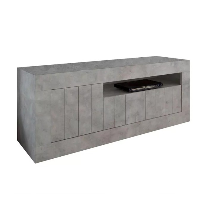 Meuble TV 3 portes battantes en bois, coloris béton, collection URBAN