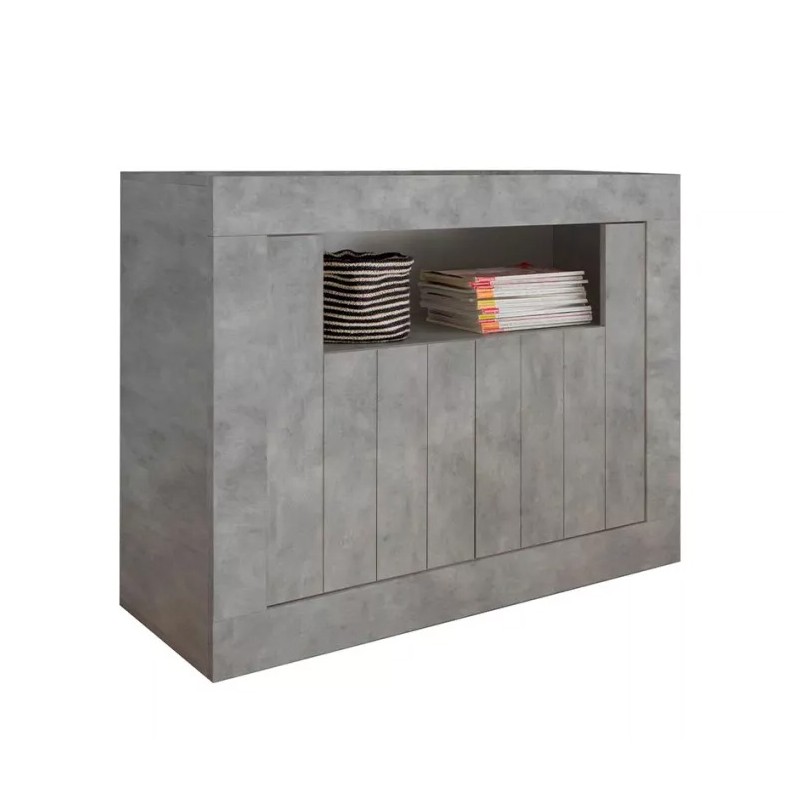 Buffet 2 portes battantes en bois, couleur béton, collection URBAN