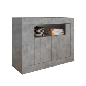 Buffet 2 portes battantes en bois, couleur béton, collection URBAN