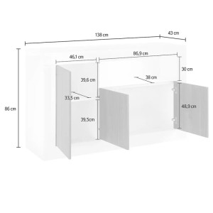 Buffet 3 portes battantes en bois, coloris béton, collection URBAN