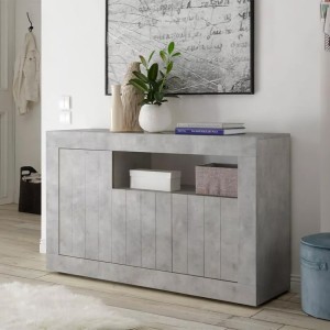 Buffet 3 portes battantes en bois, coloris béton, collection URBAN