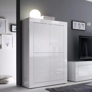 Vaisselier 4 portes ISORA – Blanc laqué brillant – Design moderne et fonctionnel