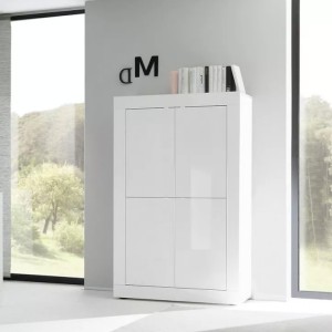 Vaisselier 4 portes ISORA – Blanc laqué brillant – Design moderne et fonctionnel