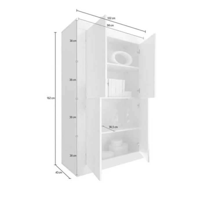Vaisselier 4 portes ISORA – Blanc laqué brillant – Design moderne et fonctionnel