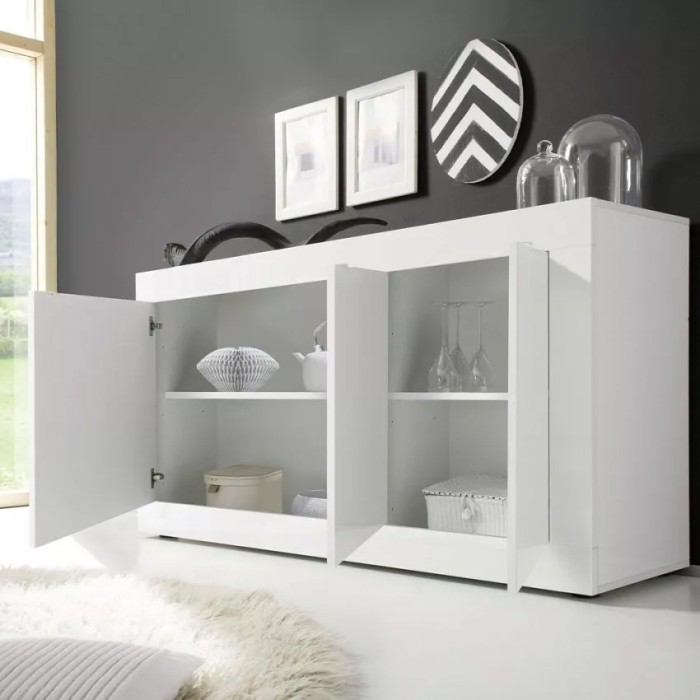 Buffet 3 portes, collection ISORA, coloris blanc laqué brillant