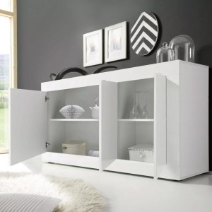 Buffet 3 portes, collection ISORA, coloris blanc laqué brillant