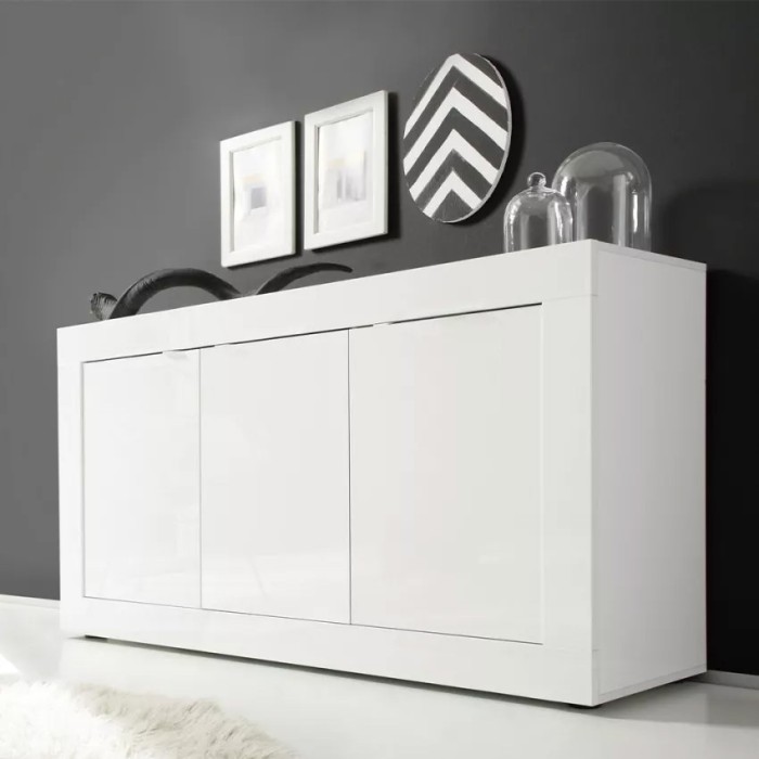 Buffet 3 portes, collection ISORA, coloris blanc laqué brillant