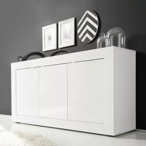 Buffet 3 portes, collection ISORA, coloris blanc laqué brillant