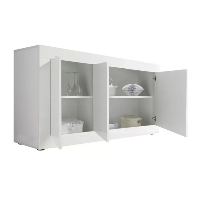 Buffet 3 portes, collection ISORA, coloris blanc laqué brillant